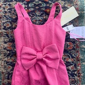 NWT $475 Mestiza New York Audrey Pink Bow Jacquard Midi Dress wedding guest